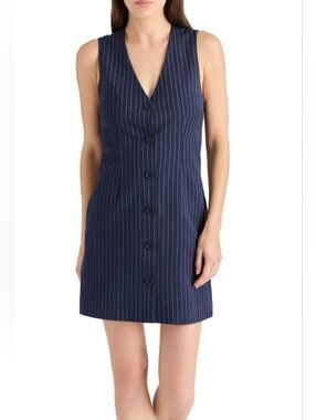 NWT Steve Madden Navy Pinstripe Button-Front MINI Dress SIZE SMALL